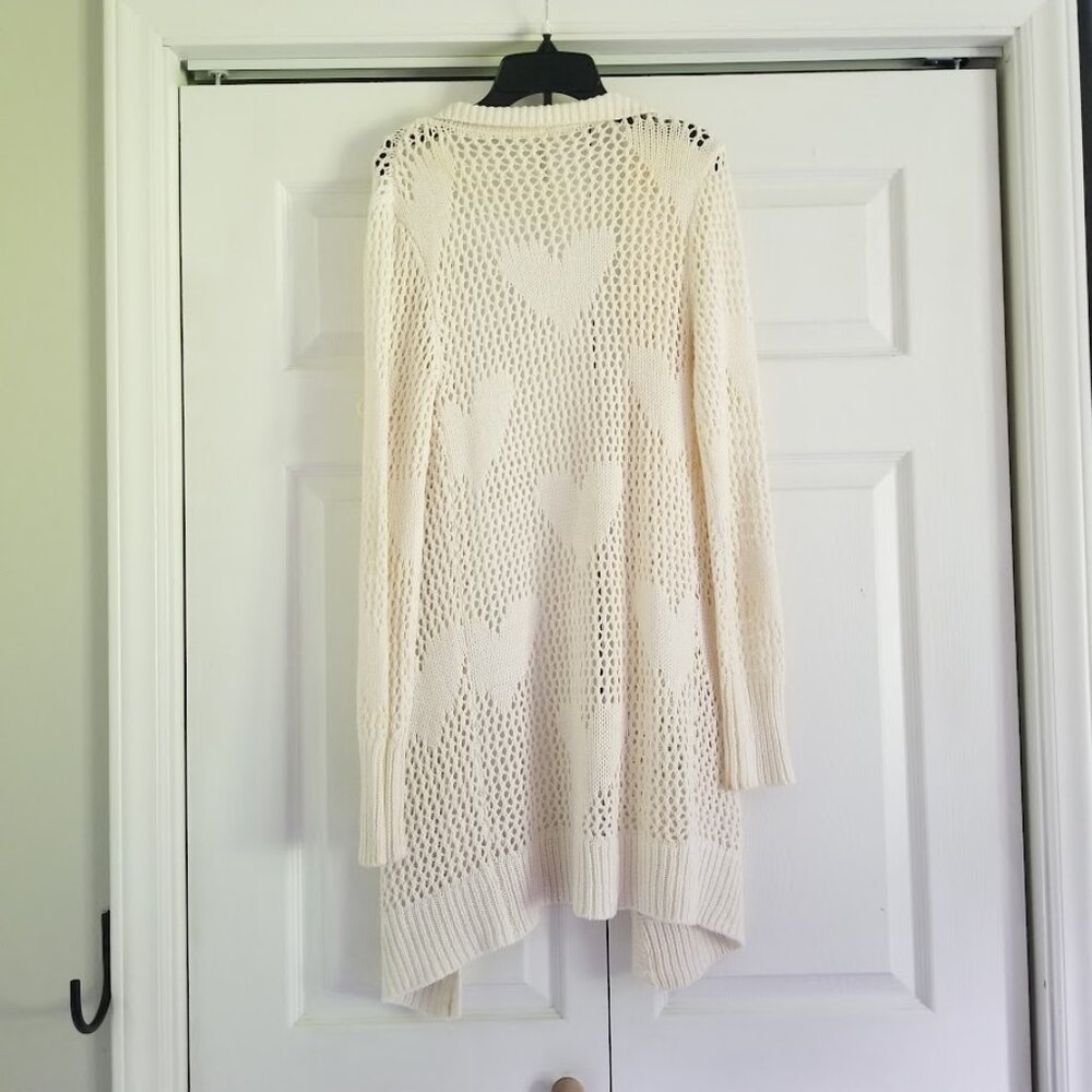 Aeropostale Women's Cardigan X-Small Cream Sweater Heart Fall Winter Open Knit - Picture 2 of 6